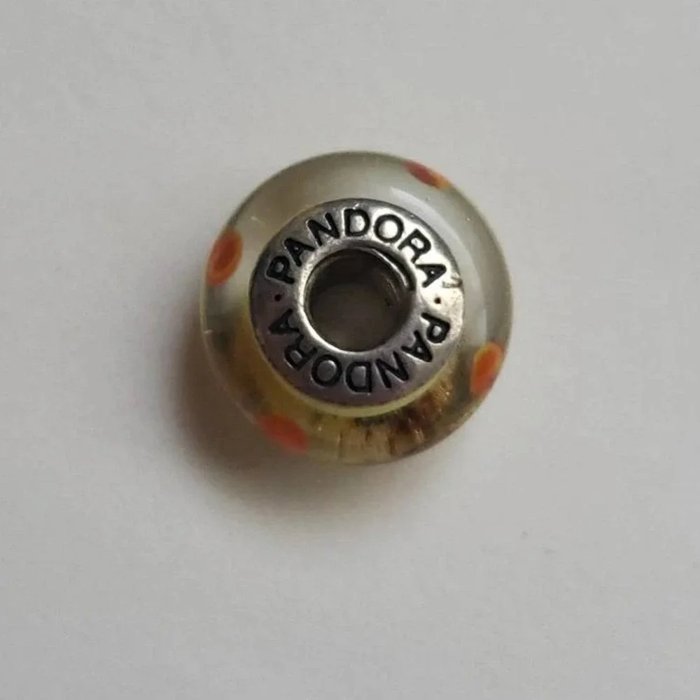 Pandora Murano Glass Bead Charm Yellow Orange Polka Dot 925 Sterling Silver ALE